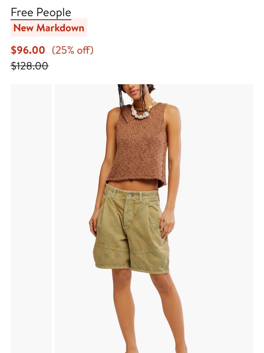 Free People Washed Olive Utility Cargo Shorts size 6